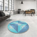 Round Machine Washable Transitional Blue Rug in a Office, wshpat1143