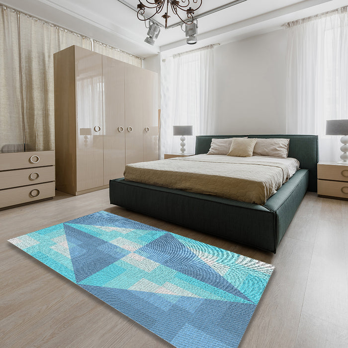 Patterned Blue Novelty Rug in a Bedroom, pat1143