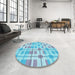 Round Patterned Blue Rug in a Office, pat1144lblu