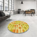 Round Patterned Bold Yellow Rug in a Office, pat1144yw