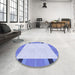 Round Patterned Blue Rug in a Office, pat1145blu