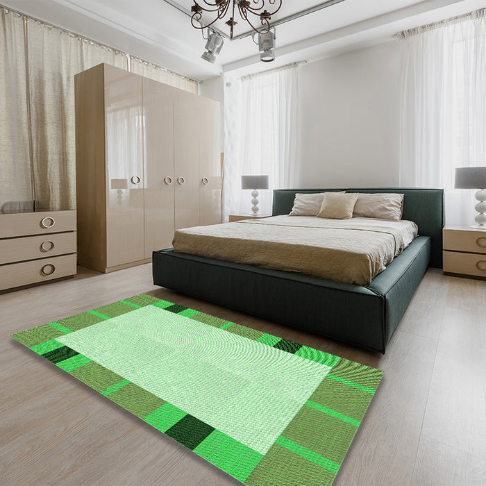 Patterned Green Rug in a Bedroom, pat1145grn