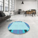 Round Patterned Blue Rug in a Office, pat1145lblu