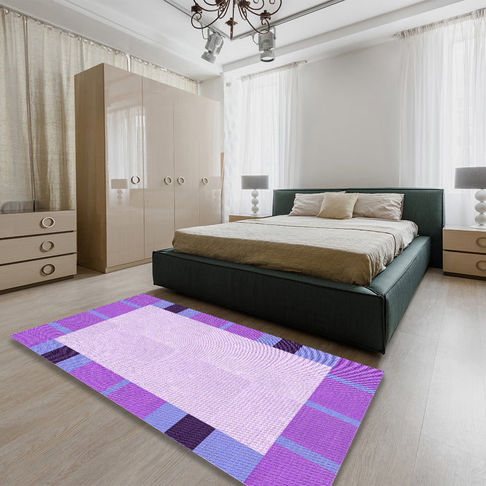 Round Machine Washable Transitional Pale Lilac Purple Rug in a Office, wshpat1145pur