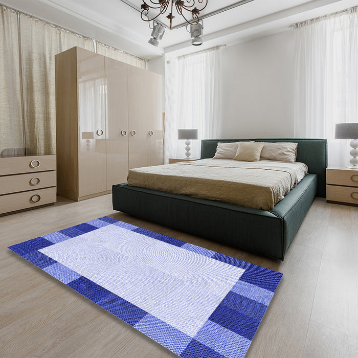 Patterned Blue Rug in a Bedroom, pat1146blu