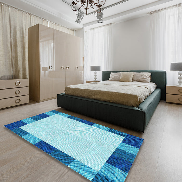 Patterned Blue Rug in a Bedroom, pat1146lblu
