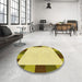 Round Patterned Dark Yellow Green Rug in a Office, pat1146yw