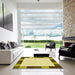 Square Patterned Dark Yellow Green Rug in a Living Room, pat1146yw