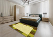 Patterned Dark Yellow Green Rug in a Bedroom, pat1146yw