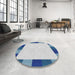 Round Patterned Pale Blue Novelty Rug in a Office, pat1146