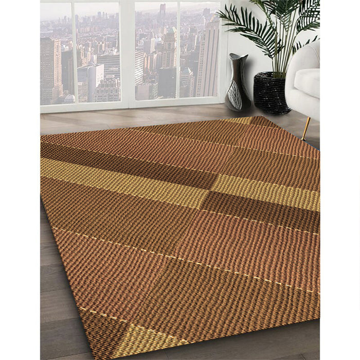 Patterned Red Brown Rug in Family Room, pat1147org