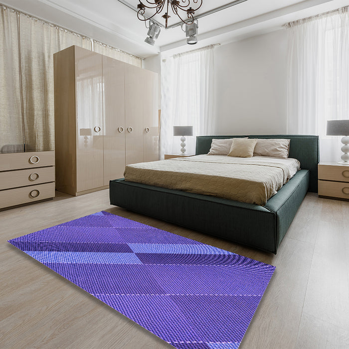Patterned Medium Slate Blue Rug in a Bedroom, pat1147pur
