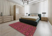 Patterned Cherry Red Rug in a Bedroom, pat1148brn