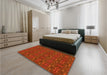 Patterned Orange Red Orange Rug in a Bedroom, pat1148yw