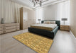 Patterned Saffron Yellow Rug in a Bedroom, pat1149brn