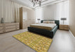 Patterned Bold Yellow Novelty Rug in a Bedroom, pat1149