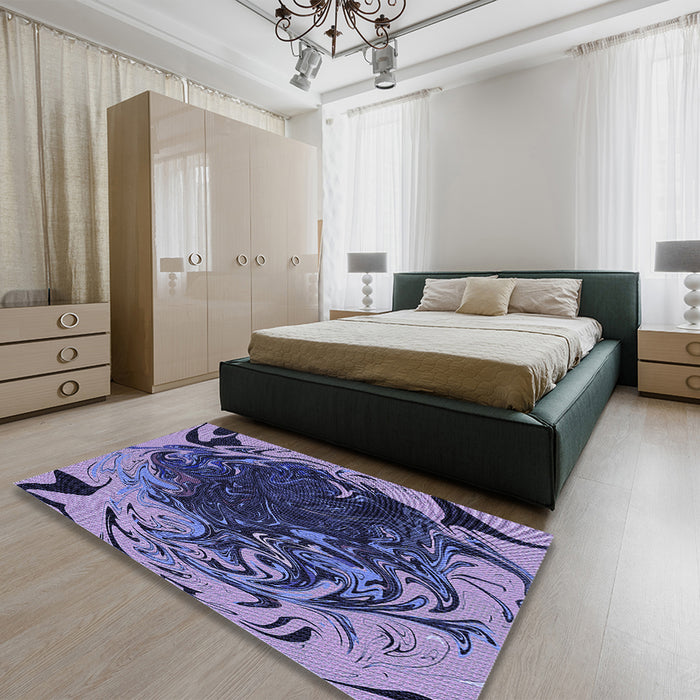 Patterned Blue Rug in a Bedroom, pat115blu