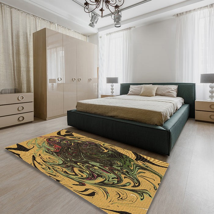 Patterned Orange Gold Rug in a Bedroom, pat115brn
