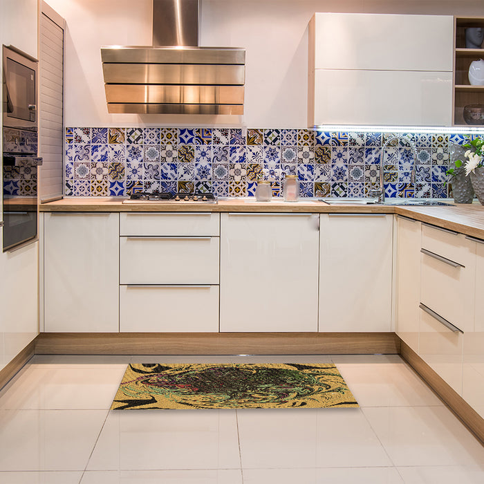 Patterned Orange Gold Rug in a Kitchen, pat115brn