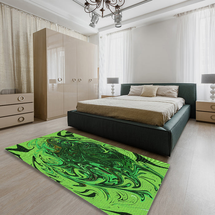 Patterned Deep Emerald Green Rug in a Bedroom, pat115grn