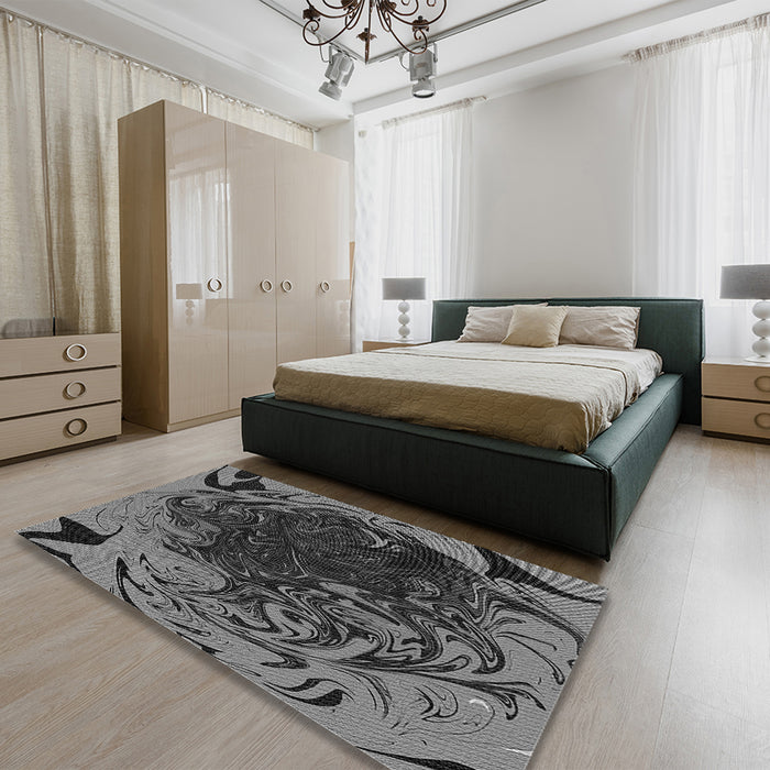 Patterned Charcoal Black Rug in a Bedroom, pat115gry