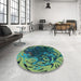 Round Patterned Deep-Sea Blue Rug in a Office, pat115lblu