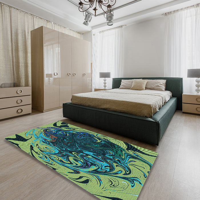 Patterned Deep-Sea Blue Rug in a Bedroom, pat115lblu