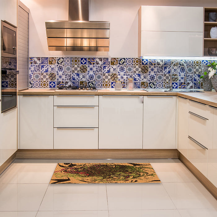 Patterned Red Rug in a Kitchen, pat115org