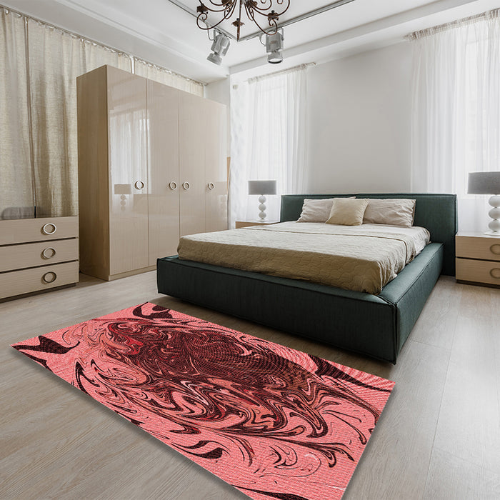 Patterned Saffron Red Rug in a Bedroom, pat115rd