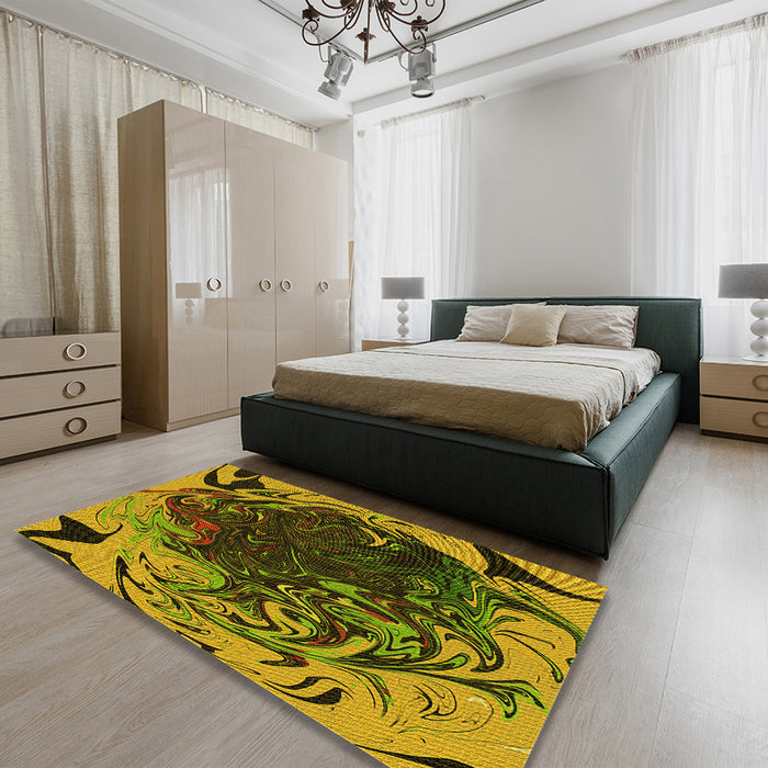 Patterned Brown Rug in a Bedroom, pat115yw