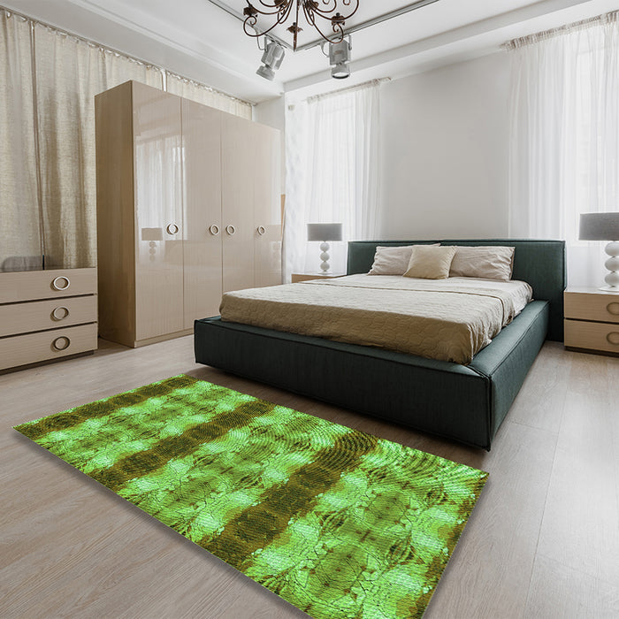 Patterned Green Rug in a Bedroom, pat1150grn