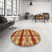 Round Machine Washable Transitional Orange Rug in a Office, wshpat1150