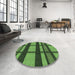 Round Patterned Dark Forest Green Rug in a Office, pat1151grn