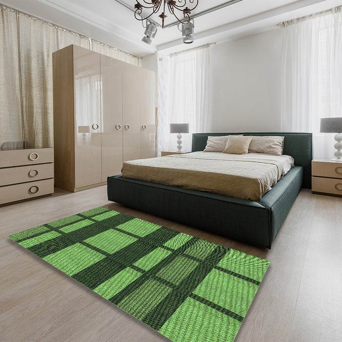 Patterned Dark Forest Green Rug in a Bedroom, pat1151grn