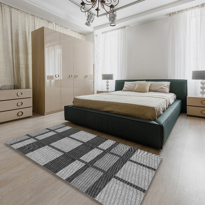 Patterned Dark Gray Rug in a Bedroom, pat1151gry