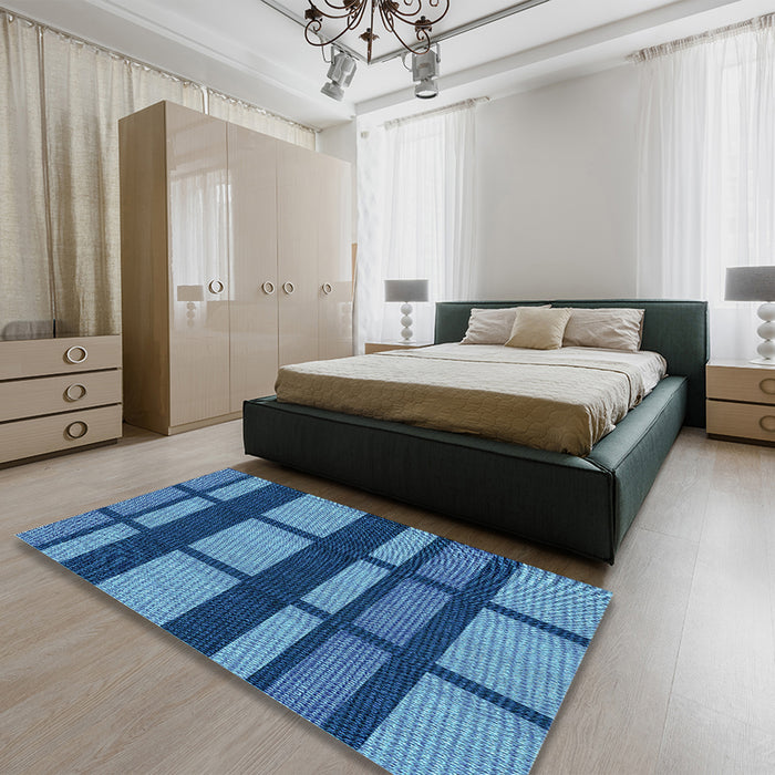Round Machine Washable Transitional Blueberry Blue Rug in a Office, wshpat1151lblu