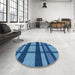 Round Patterned Blueberry Blue Rug in a Office, pat1151lblu