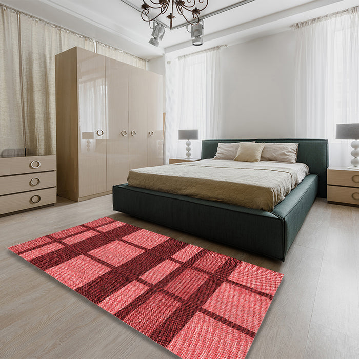 Round Machine Washable Transitional Red Rug in a Office, wshpat1151rd