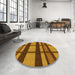 Round Patterned Saffron Red Rug in a Office, pat1151yw