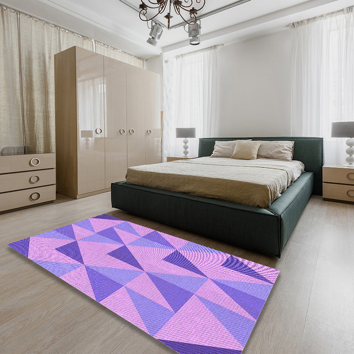 Patterned Bright Lilac Purple Rug in a Bedroom, pat1152pur