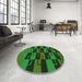 Round Patterned Dark Forest Green Rug in a Office, pat1153grn