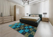 Patterned Dark Slate Grey Green Rug in a Bedroom, pat1153lblu