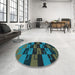 Round Patterned Dark Slate Grey Green Rug in a Office, pat1153lblu