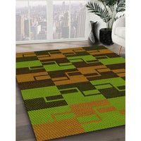 Patterned Dark Yellow Green Rug, pat1153yw