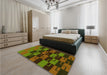 Patterned Dark Yellow Green Rug in a Bedroom, pat1153yw