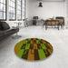 Round Patterned Dark Yellow Green Rug in a Office, pat1153yw