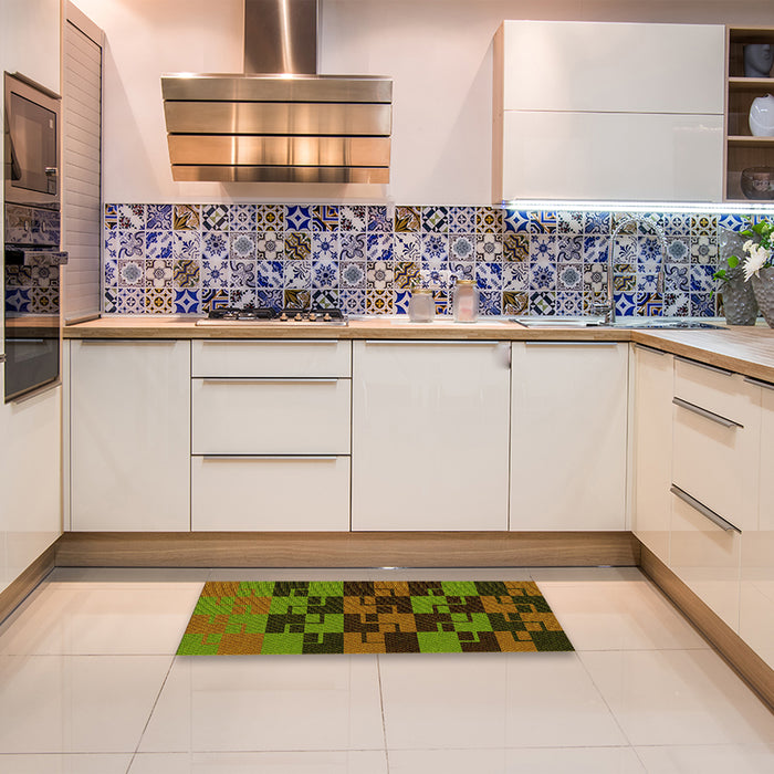 Patterned Dark Yellow Green Rug in a Kitchen, pat1153yw
