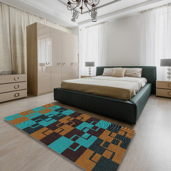 Machine Washable Transitional Sea Green Rug in a Bedroom, wshpat1153