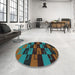 Round Machine Washable Transitional Sea Green Rug in a Office, wshpat1153