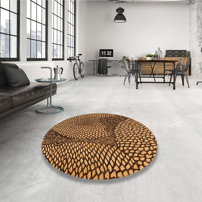 Round Patterned Orange Rug in a Office, pat1154org